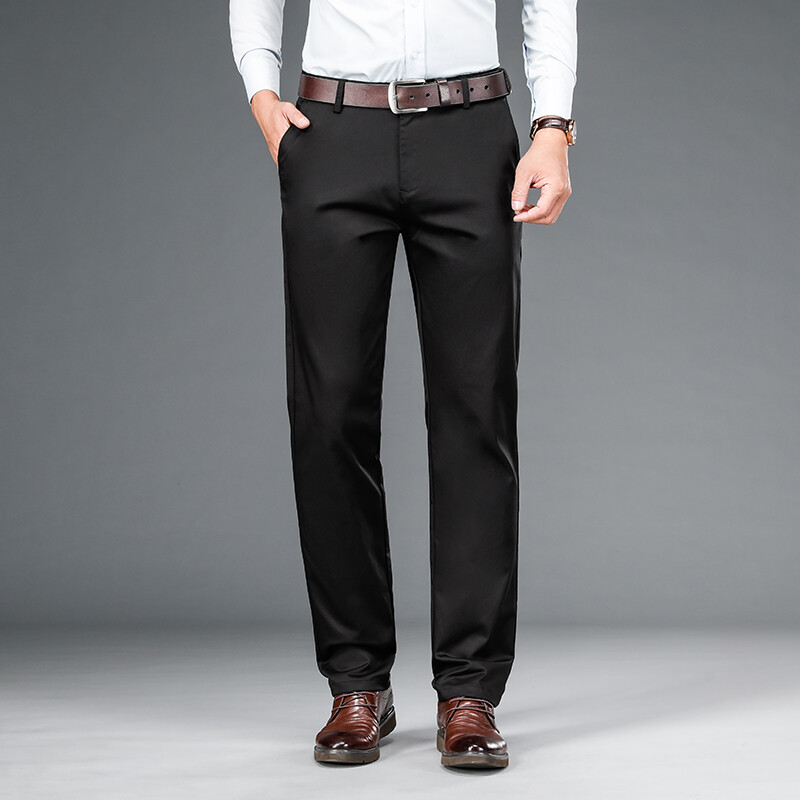 Stretch férfi alkalmi nadrágok klasszikus irodai üzleti egyenes nadrág őszi új kényelmes, magas derékú férfi márka fekete kék kék szürke