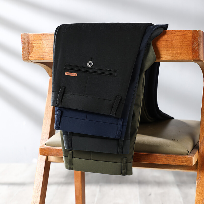 Stretch férfi alkalmi nadrágok klasszikus irodai üzleti egyenes nadrág őszi új kényelmes, magas derékú férfi márka fekete kék kék szürke