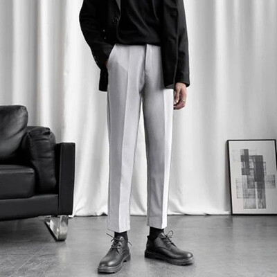 Poliészter elasztikus férfi nyári nadrág sztreccs fehér férfi öltöny nadrág spandex olcsó klasszikus luxus koreai stílusú ruhatervező