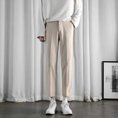 Poliészter elasztikus férfi nyári nadrág sztreccs fehér férfi öltöny nadrág spandex olcsó klasszikus luxus koreai stílusú ruhatervező