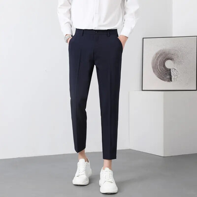 Poliészter elasztikus férfi nyári nadrág sztreccs fehér férfi öltöny nadrág spandex olcsó klasszikus luxus koreai stílusú ruhatervező