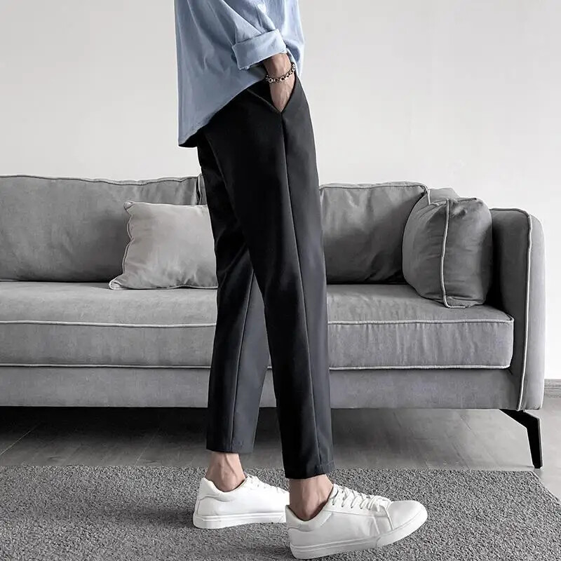 Poliészter elasztikus férfi nyári nadrág sztreccs fehér férfi öltöny nadrág spandex olcsó klasszikus luxus koreai stílusú ruhatervező