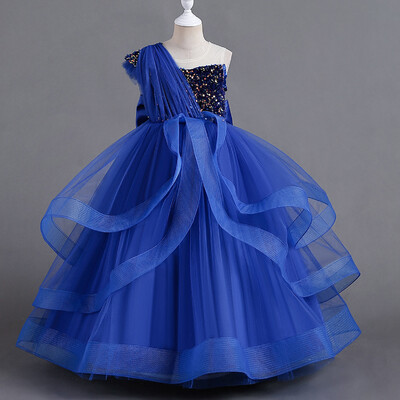 Fényes kisgyermek kis nagy lányok fél váll flitteres, hosszú hivatalos estélyi ruha születésnapi parti díszruha