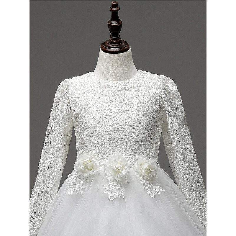 Meiteņu princeses puķu kāzu ballīšu kleitas līgavas māsa bērni loka gara aste meitene vakara kleita balta kleita bērniem modes mežģīņu kostīms