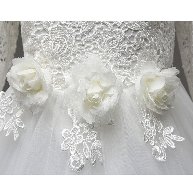 Meiteņu princeses puķu kāzu ballīšu kleitas līgavas māsa bērni loka gara aste meitene vakara kleita balta kleita bērniem modes mežģīņu kostīms