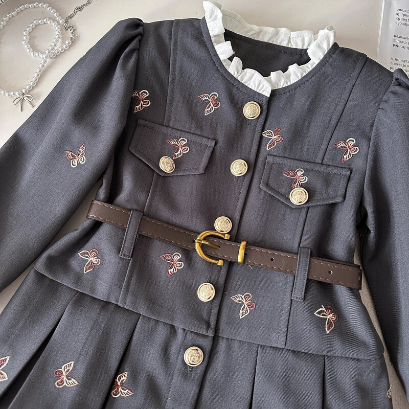 Lányruha új őszi tavaszi gyerekek baba lány pillangós ruha gyerekruha övvel Lány születésnapi ruha jelmez