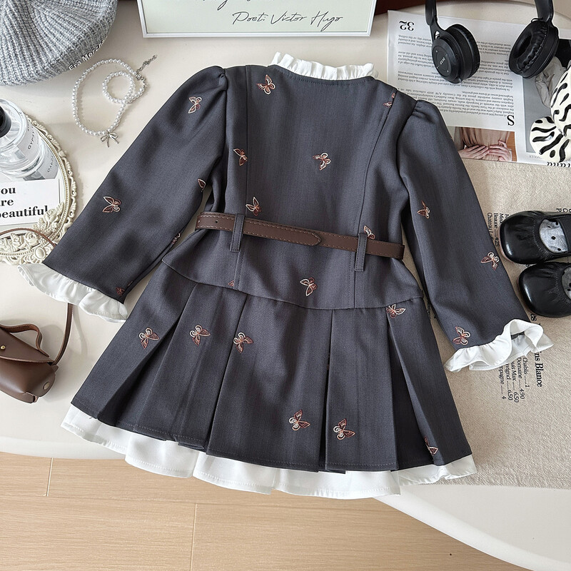 Lányruha új őszi tavaszi gyerekek baba lány pillangós ruha gyerekruha övvel Lány születésnapi ruha jelmez