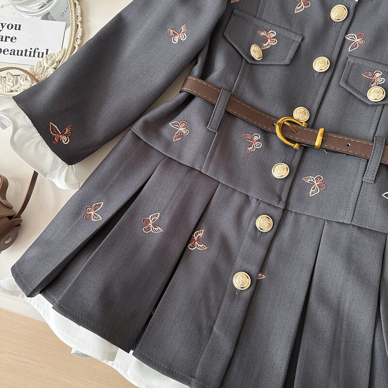 Lányruha új őszi tavaszi gyerekek baba lány pillangós ruha gyerekruha övvel Lány születésnapi ruha jelmez