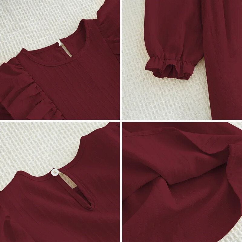 Sima alkalmi lányruha Őszi hosszú ujjú rakott gyerekruhák lányoknak Rózsaszín ruhák Divatos új gyerekruhák