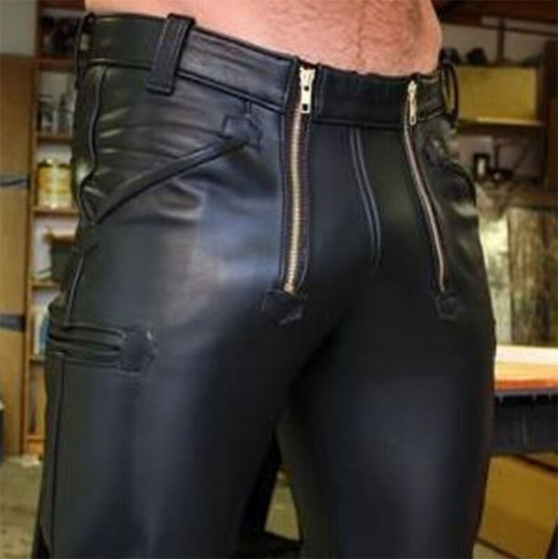 Új divat Férfi Latex Rugalmas Bőr Nadrág Vékony Ruházat PU bőr Skinny Pants Wet Look Harisnya Nadrág Utcai Nadrág