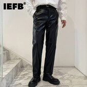 IEFB Light Luxury Casual Ανδρικό ίσιο δερμάτινο παντελόνι PU 2023 Νέο ίσιο μακρύ παντελόνι Niche Chic μαύρο παντελόνι Κορεάτικο 9A1156