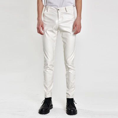 Ανδρικά παντελόνια από συνθετικό δέρμα 2024 Φθινοπωρινό μονόχρωμο Stretch Μόδα Streetwear Nightclub Party Dance Skinny PU Δερμάτινο παντελόνι μοτοσυκλέτας