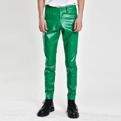 Ανδρικά παντελόνια από συνθετικό δέρμα 2024 Φθινοπωρινό μονόχρωμο Stretch Μόδα Streetwear Nightclub Party Dance Skinny PU Δερμάτινο παντελόνι μοτοσυκλέτας