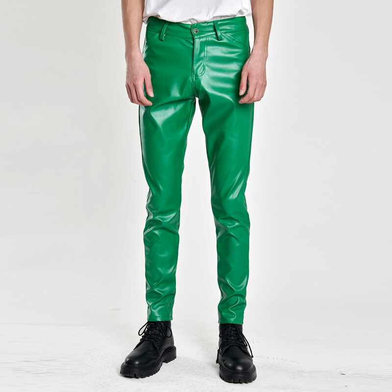 Ανδρικά παντελόνια από συνθετικό δέρμα 2024 Φθινοπωρινό μονόχρωμο Stretch Μόδα Streetwear Nightclub Party Dance Skinny PU Δερμάτινο παντελόνι μοτοσυκλέτας