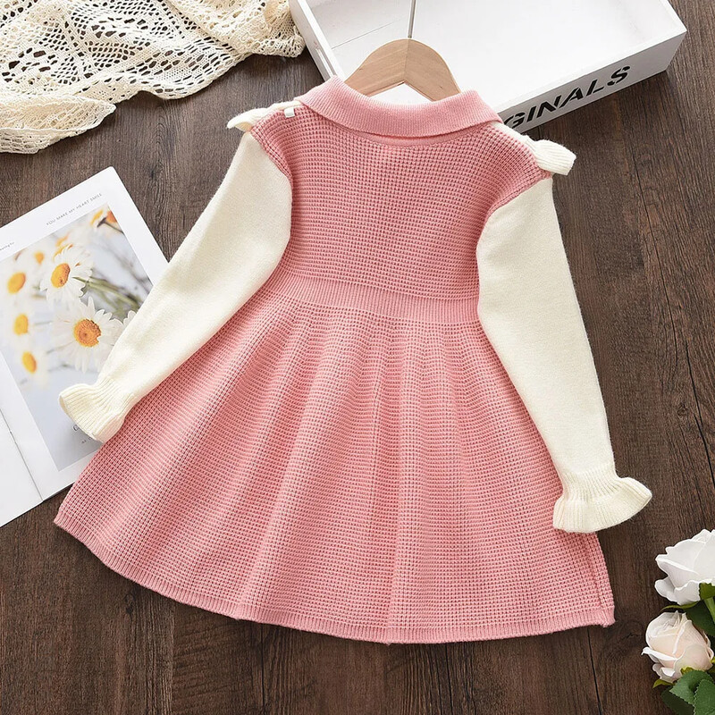 Virágos lány ruhák Lány születésnapi buli ruha Rózsaszín hercegnő ruha Love masnis gallér összefűző ruha Téli gyerekruha