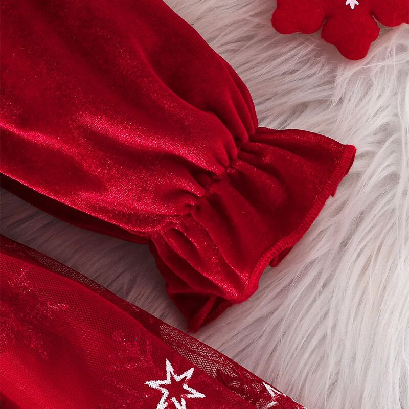 Božićna dječja odjeća za bebe 0-5 Y Trendy haljina s puf rukavima za djevojčice Patchwork mrežaste haljine s pahuljicama