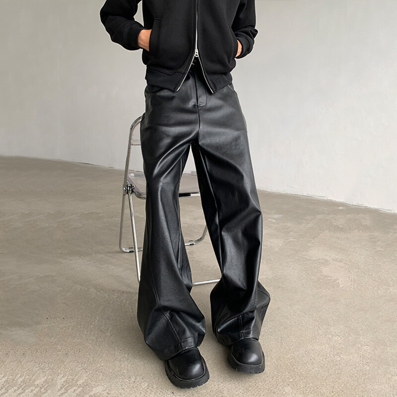 Ανδρικό παντελόνι IEFB American Style Casual Pu Leather μονόχρωμο ίσιο φαρδύ πόδι Νέο ανδρικό παντελόνι Streetwear Personalized 9C8060