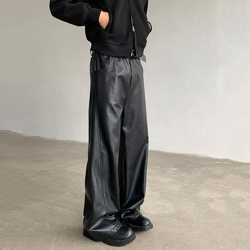 Ανδρικό παντελόνι IEFB American Style Casual Pu Leather μονόχρωμο ίσιο φαρδύ πόδι Νέο ανδρικό παντελόνι Streetwear Personalized 9C8060