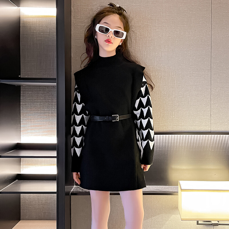 Gyerekpiros kötött pulóver ruha női lány gyerekeknek elegáns kötött ruha övvel tinédzsereknek 5 6 7 8 9 10 11 12 13 14 évesek