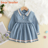 Meškiuko lyderė rudens žiemos mergaičių megztinis ilgomis rankovėmis suknelė liemenė dryžuota vakarėliui mergaitei Retro megzta vilnonė suknelė laisvalaikio Vestidos