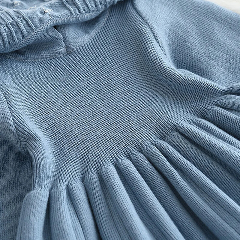 Meškiuko lyderė rudens žiemos mergaičių megztinis ilgomis rankovėmis suknelė liemenė dryžuota vakarėliui mergaitei Retro megzta vilnonė suknelė laisvalaikio Vestidos