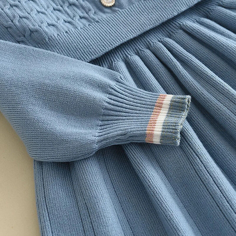 Meškiuko lyderė rudens žiemos mergaičių megztinis ilgomis rankovėmis suknelė liemenė dryžuota vakarėliui mergaitei Retro megzta vilnonė suknelė laisvalaikio Vestidos