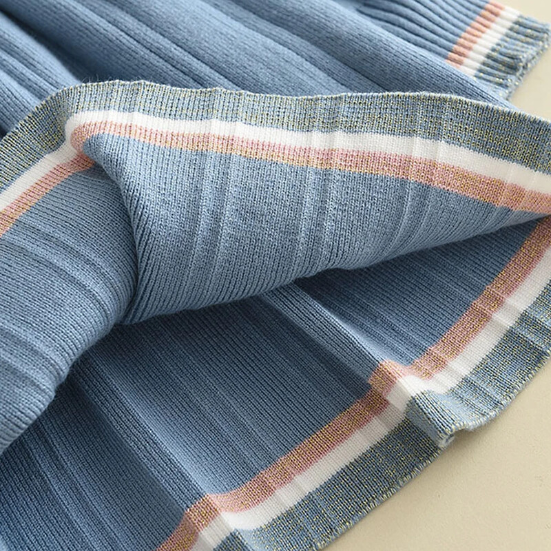 Meškiuko lyderė rudens žiemos mergaičių megztinis ilgomis rankovėmis suknelė liemenė dryžuota vakarėliui mergaitei Retro megzta vilnonė suknelė laisvalaikio Vestidos