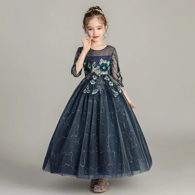 Καλοκαιρινά λουλούδια κοριτσίστικα φορέματα για γάμους Δαντέλα μακρυμάνικα για κορίτσια φορέματα για πάρτι μόδα Παιδικά ρούχα για κορίτσια