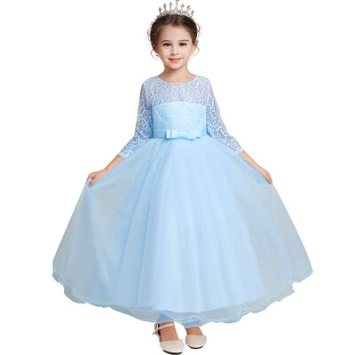 Flitter Virág Gyerek Esküvői Hosszú Ruha Elegáns Lány Baba Születésnapi Party Lakomány Csipke hímzéses Hosszú ujjú Ruha