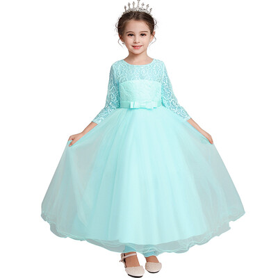 Flitter Virág Gyerek Esküvői Hosszú Ruha Elegáns Lány Baba Születésnapi Party Lakomány Csipke hímzéses Hosszú ujjú Ruha