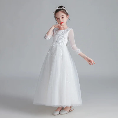 Divatos virágos lányruhák esküvőre Csipke hosszú ujjú gyerekruhák lányoknak Nyári lányos parti ruhák 3-13 éves korig