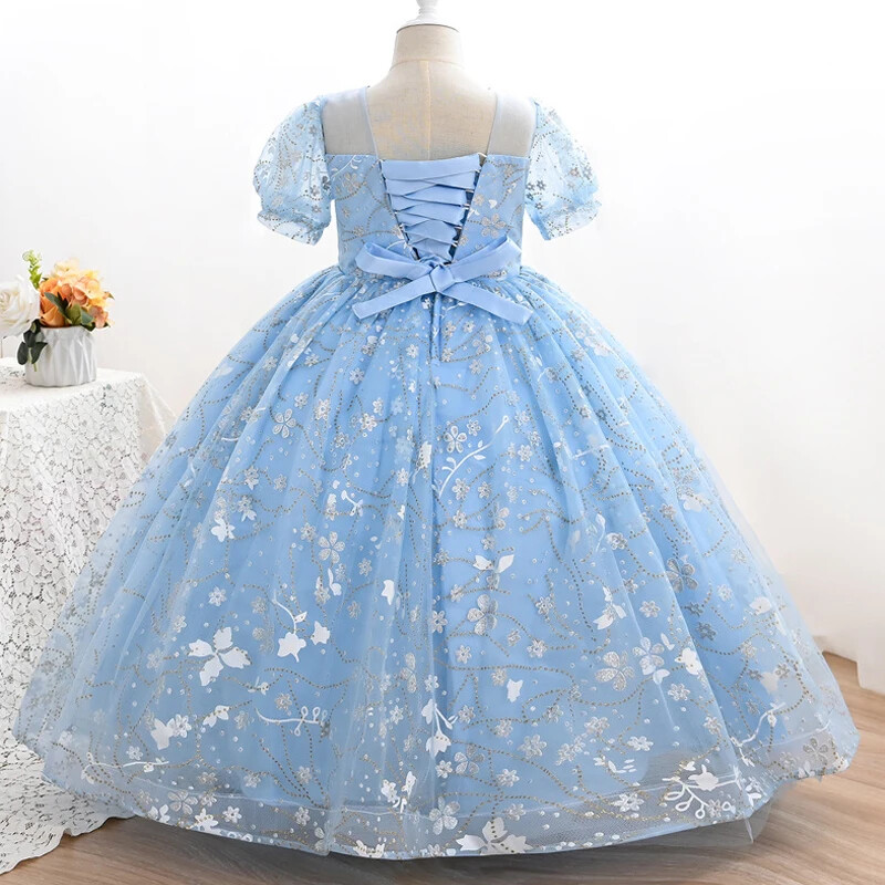 Divatos virágos lányruhák esküvőre Csipkehálós rövid ujjú gyerekruha Lányruha Nyári Lányruha 5-14 éves korig