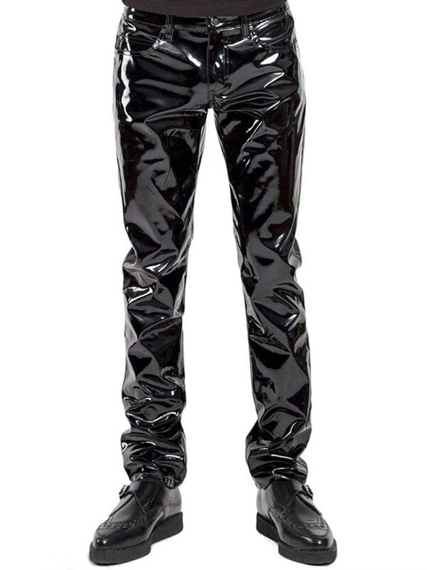 S-XXL Wet Look PVC kelnės Vyriškos blizgios PU odos Džinsai Kelnės Pėdkelnės Hip Hop Lederhose Kišenės Spodnie Pantalon Clubwear Bėgiotojai