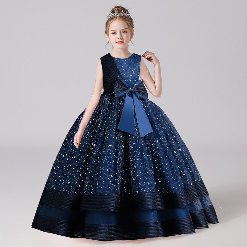 Fényes kisgyermek kis nagy lányok csillag Applikált esküvői virág lány Születésnapi parti díszbemutató ünnepélyes hosszú ruha
