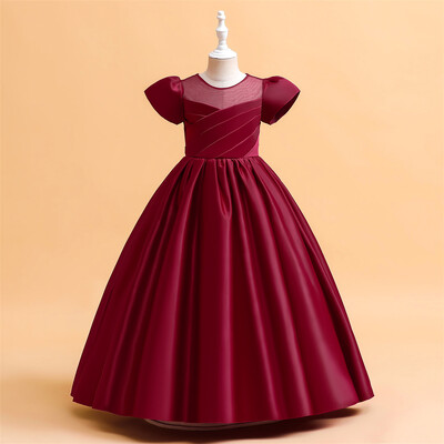 Paauglių satino baltumo pamergės suknelė trumpomis rankovėmis gimtadienio vakarėliui, vestuvių princesės vaikiška suknelė mergaitėms gimtadienio suknelei 10 14 m.