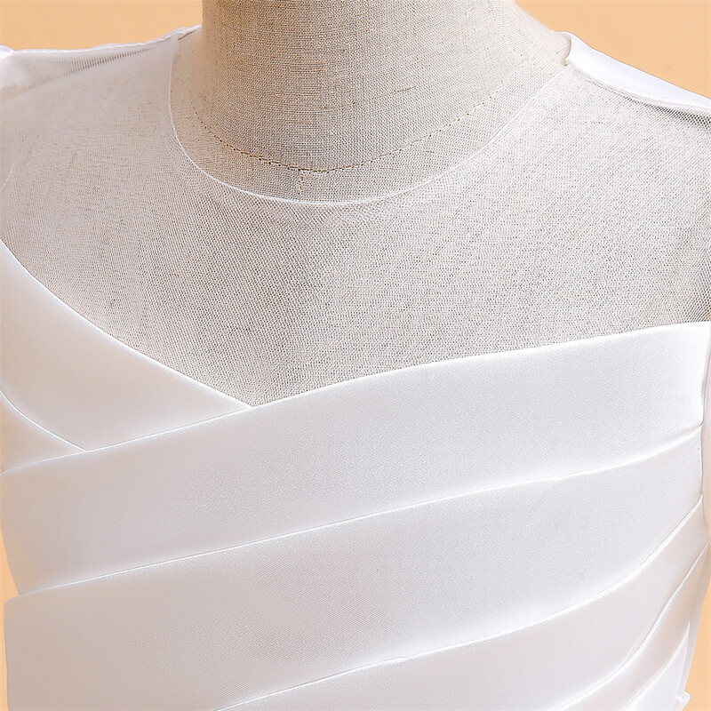 Paauglių satino baltumo pamergės suknelė trumpomis rankovėmis gimtadienio vakarėliui, vestuvių princesės vaikiška suknelė mergaitėms gimtadienio suknelei 10 14 m.