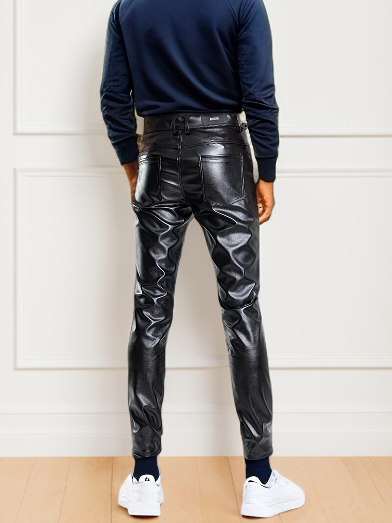 Könnyű férfi fekete bőrnadrág, tavaszra és nyárra, divatos és karcsúsított férfi bőrnadrág