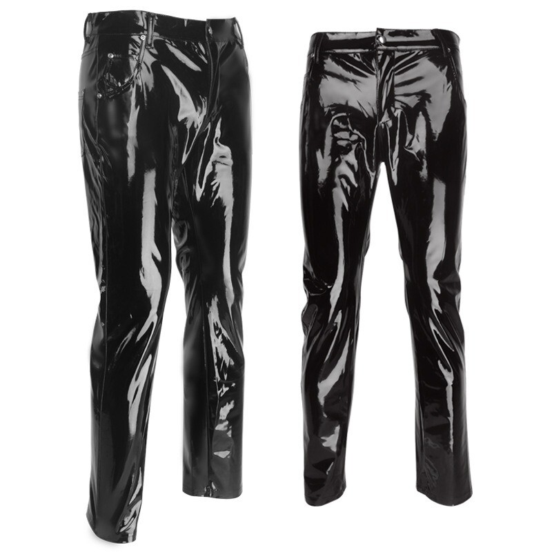 Μόδα Latex Man δερμάτινο παντελόνι Shiny Wet Look Παντελόνι PU Στενό παντελόνι με φερμουάρ για Club Stage Show Rock Band Performance Clubwear