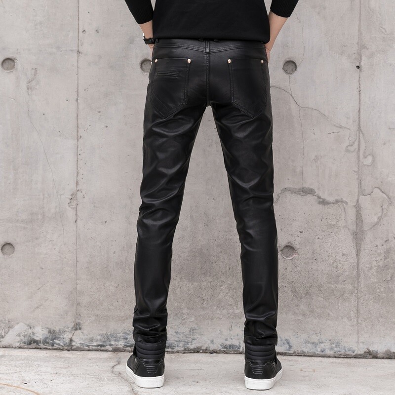 2022 Νέο δερμάτινο παντελόνι ιππασίας με φερμουάρ Desgin Slim Fit Faux δερμάτινο παντελόνι Υψηλής ποιότητας Ανδρικό καθημερινό στενό παντελόνι Streetwear