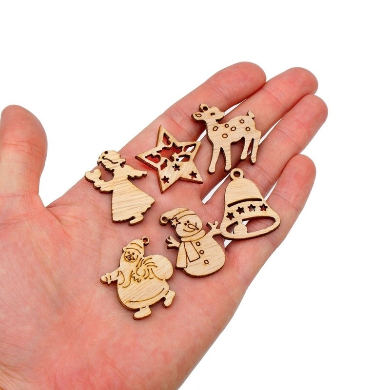 50 vnt Kalėdų medinė drožlė Kalėdų Senelis Snaigė „Pasidaryk pats“ amatai Kalėdų eglutėje kabantis ornamentas pakabukas „Navidad“ namų dekoracijos