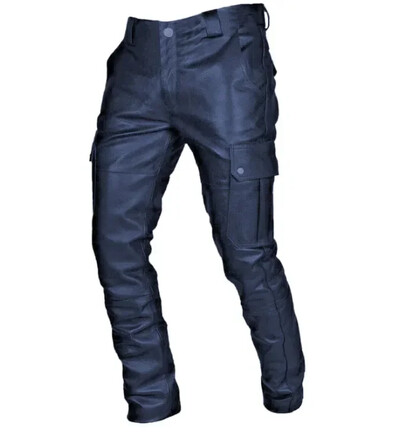 2024-es akciós férfi bőrnadrágok tiszta színekkel, divatos PU pánttal, szabadidős és kényelmes stílusban