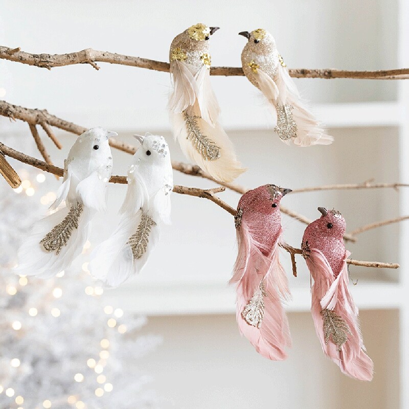 2PCS 15CM Simulation Foam Feather Birds Διακόσμηση Χριστουγεννιάτικου Δέντρου Artificial Birds Fake Foam Animal