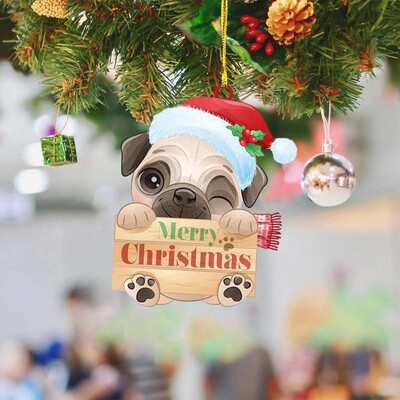 Ornament festiv de agățat pe perete Ornament de pug de Crăciun în formă de pug rafinat Decor de brad cu pandantiv de Crăciun pentru vacanță acasă