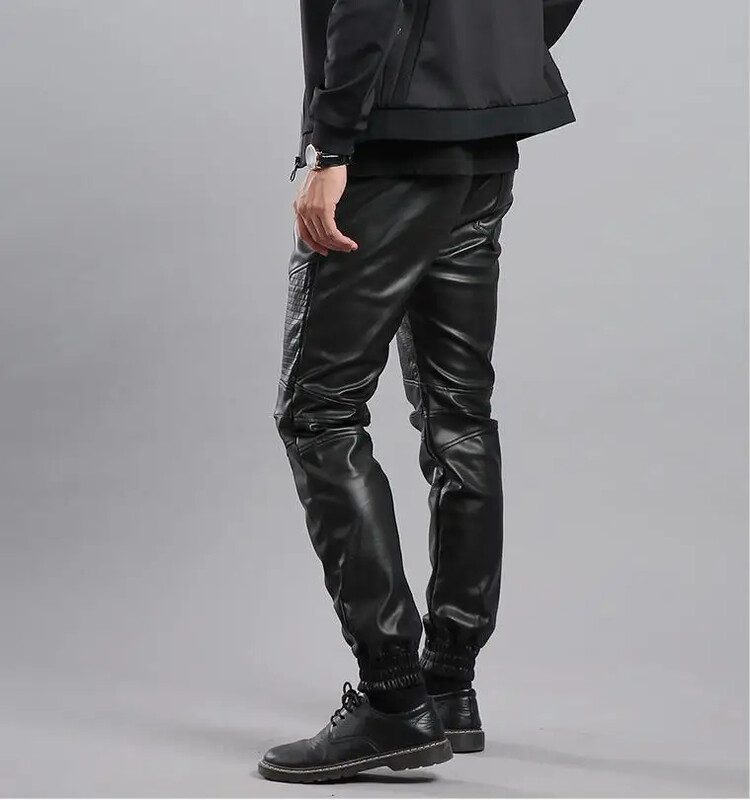Ανδρικό δερμάτινο παντελόνι Thoshine Ανώτερης ποιότητας Ελαστική μέση Jogger Παντελόνι μοτοσυκλέτας Τσέπη από συνθετικό δέρμα Παντελόνι Harem
