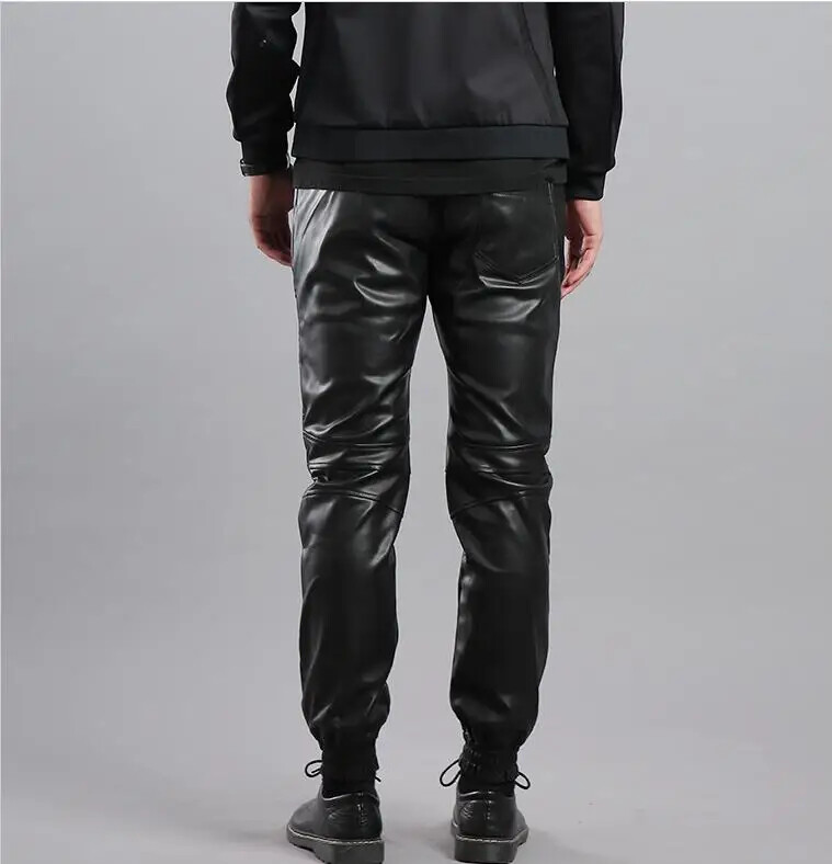 Ανδρικό δερμάτινο παντελόνι Thoshine Ανώτερης ποιότητας Ελαστική μέση Jogger Παντελόνι μοτοσυκλέτας Τσέπη από συνθετικό δέρμα Παντελόνι Harem