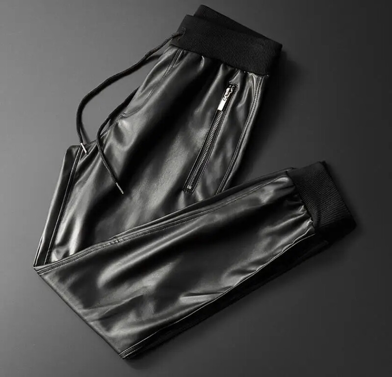 Ανδρικό δερμάτινο παντελόνι Thoshine Ανώτερης ποιότητας Ελαστική μέση Jogger Παντελόνι μοτοσυκλέτας Τσέπη από συνθετικό δέρμα Παντελόνι Harem