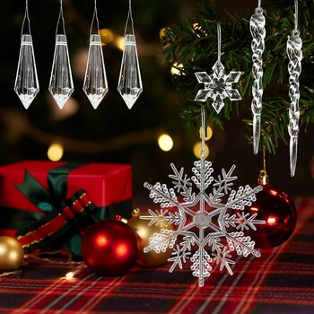 Clear Crystal Snowflake Icicle μενταγιόν Ακρυλικό γυαλιστερό DIY Χριστουγεννιάτικο Δέντρο Κρεμαστό στολίδι Navidad Πρωτοχρονιάτικο πάρτι διακόσμησης σπιτιού