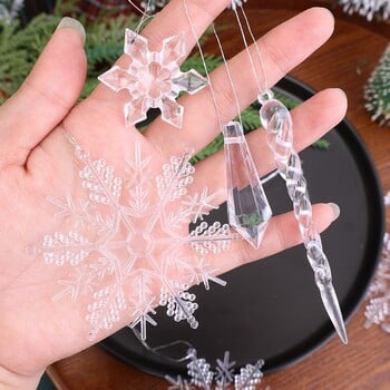 Clear Crystal Snowflake Icicle μενταγιόν Ακρυλικό γυαλιστερό DIY Χριστουγεννιάτικο Δέντρο Κρεμαστό στολίδι Navidad Πρωτοχρονιάτικο πάρτι διακόσμησης σπιτιού