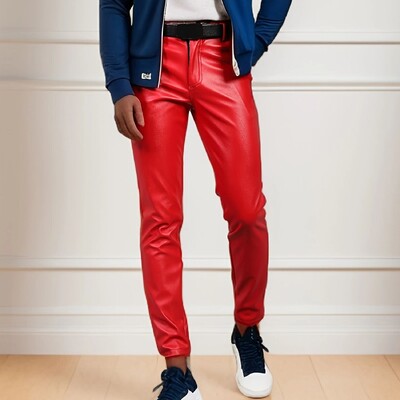 Pavasario ir rudens/žiemos jaunimo plunksnojančios elastingos, lieknos ir klubus pakeliančios mados šokių pasirodymo juostos raudonos odinės kelnės