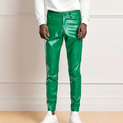 Lagane muške zelene kožne hlače, prikladne za proljeće i ljeto, moderne i tanke, muške kožne hlače